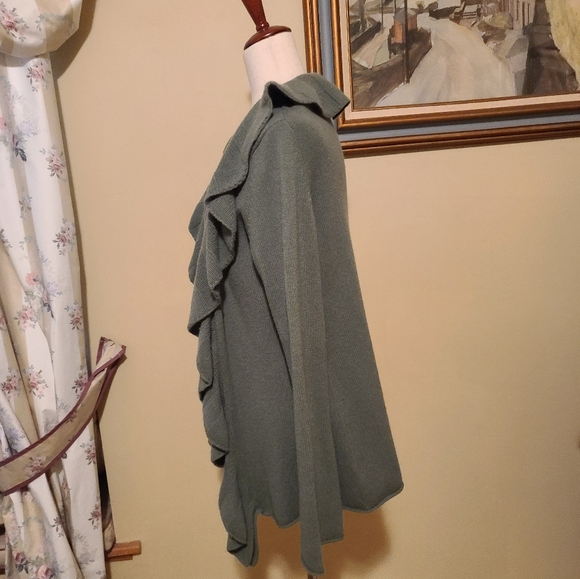 Magaschoni Magashoni Ruffled Front Cashmere Cardigan Green Sage color - Picture 4 of 10
